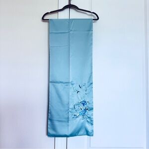 Elegant Pure Silk Blue Embroidered Scarf NWOT